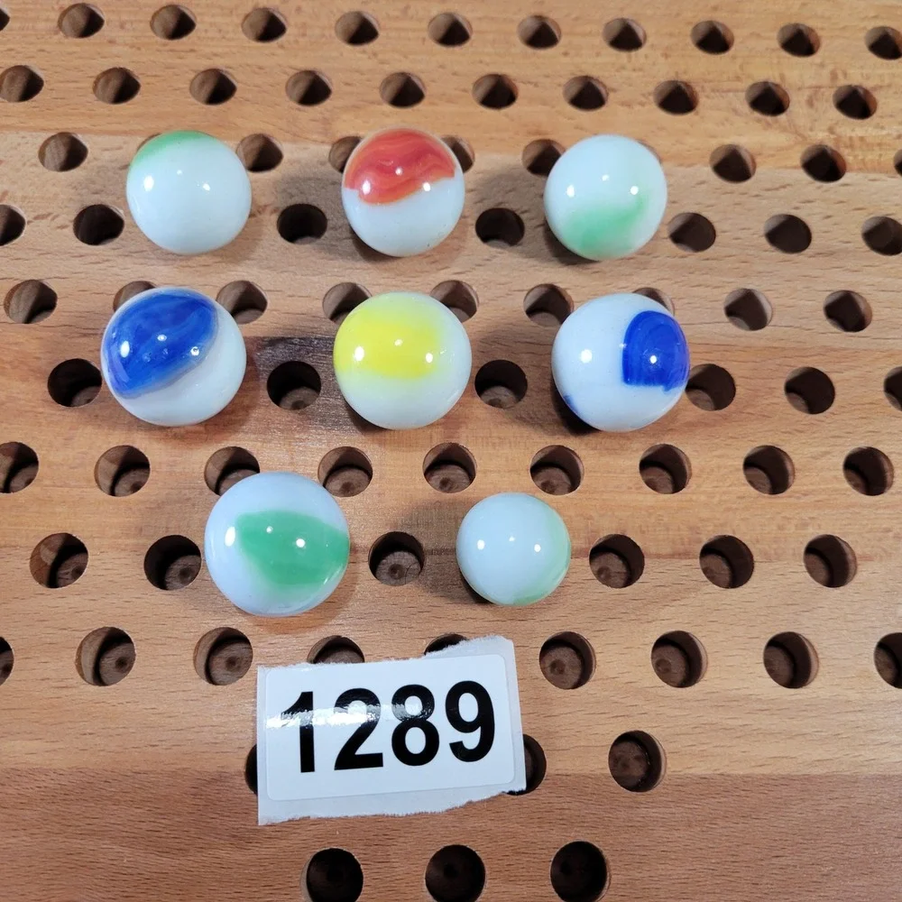 8 Vintage UV Reactive Glow Shooter Glass Marbles Blue Green Orange Swirl Patch - Picture 3 of 4